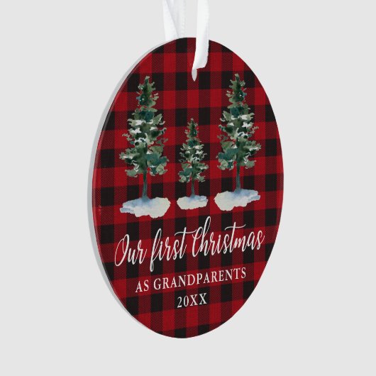 初めてのクリスマス祖父母PINE PLAID PHOTO BACK オーナメント (正面)