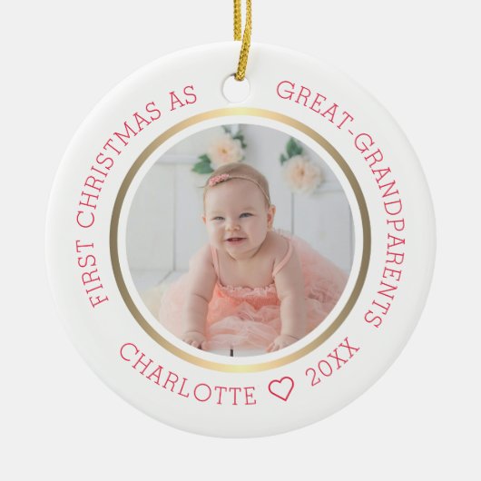 初めてのクリスマス素晴らしを祖父母の写モダン真 セラミックオーナメント (正面)