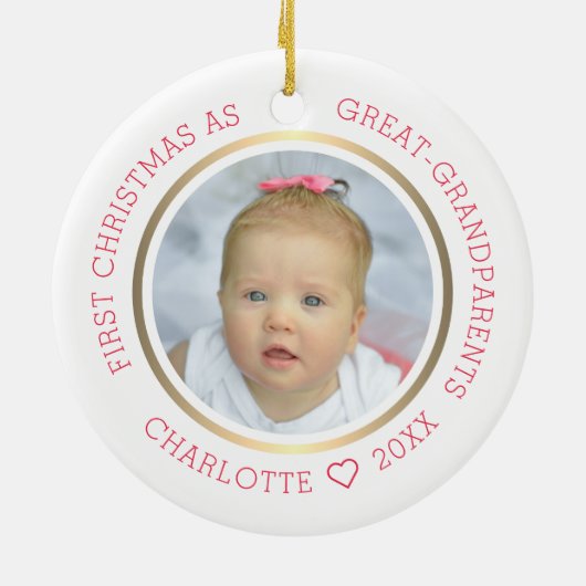初めてのクリスマス素晴らしを祖父母の写モダン真 セラミックオーナメント (裏面)