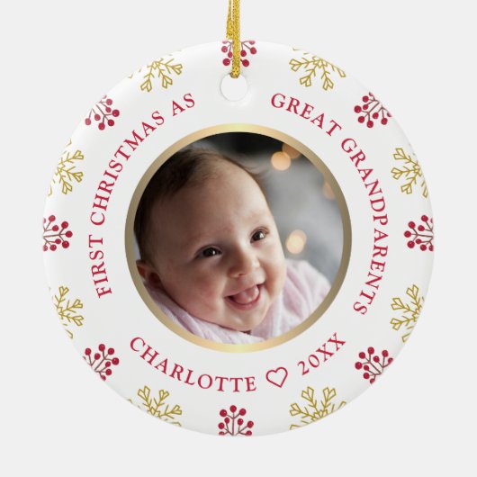 初めてのクリスマス素晴らしを祖父母の写真 セラミックオーナメント (裏面)
