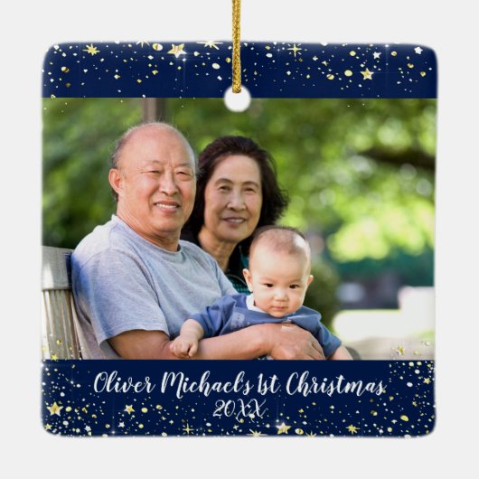 初めてのクリスマス素晴らし祖父母2フォトスター セラミックオーナメント (裏面)