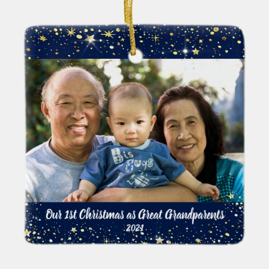 初めてのクリスマス素晴らし祖父母2フォトスター セラミックオーナメント (正面)