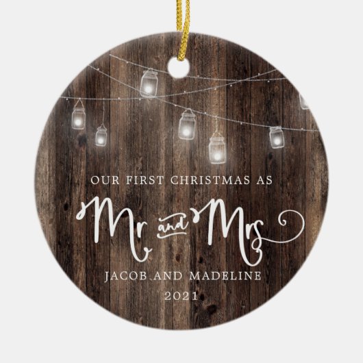 初めてのクリスマス素朴のクリスマス夫妻   セラミックオーナメント (正面)