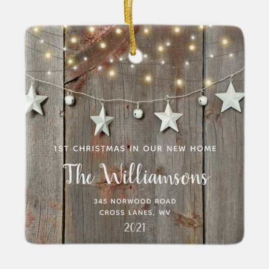 初めてのクリスマス素朴ズニューホームフォトウッドカザーズ セラミックオーナメント (正面)