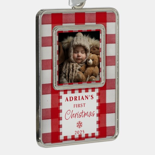 初めてのクリスマス素朴ベビーキープサケ シルバープレートフレームオーナメント (右)