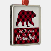 初めてのクリスマス素朴ママベアレッドバッファロープレイド メタルオーナメント (右)
