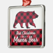 初めてのクリスマス素朴ママベアレッドバッファロープレイド メタルオーナメント (左)