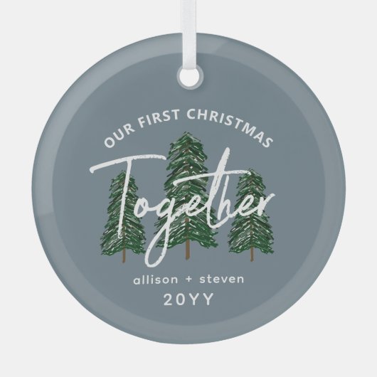 初めてのクリスマス素朴Together Trees Cooles ガラスオーナメント (正面)