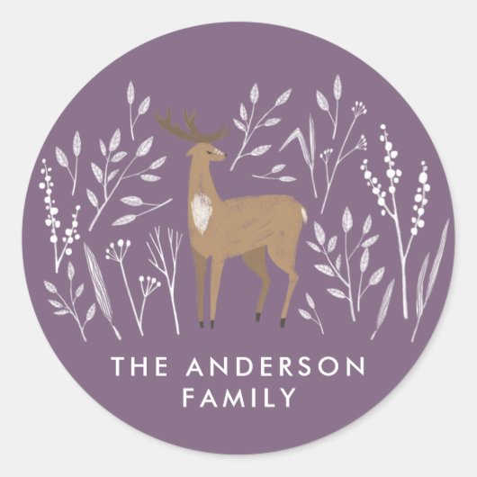 初めてのクリスマス紫トナカイ繊細な1枚 ラウンドシール (正面)
