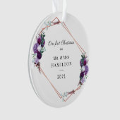 初めてのクリスマス紫フローラ幾何学模様 オーナメント (正面)