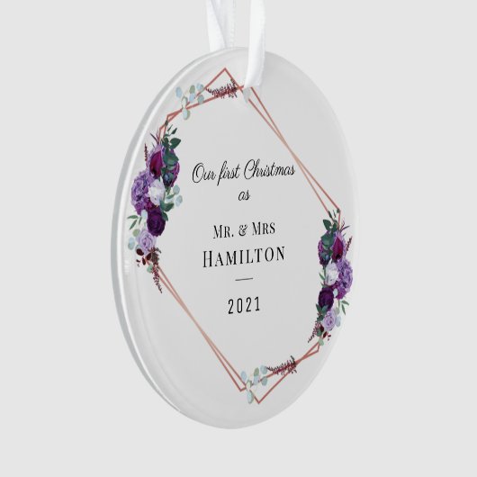 初めてのクリスマス紫フローラ幾何学模様 オーナメント (正面)