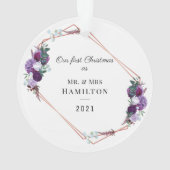 初めてのクリスマス紫フローラ幾何学模様 オーナメント (裏面)
