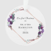 初めてのクリスマス紫フローラ幾何学模様 オーナメント (正面)