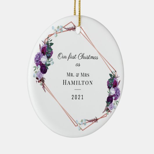 初めてのクリスマス紫フローラ幾何学模様 セラミックオーナメント (右)
