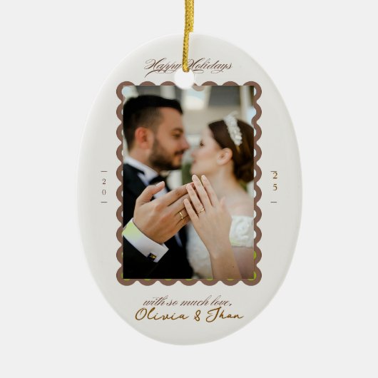初めてのクリスマス結婚おめでとう セラミックオーナメント (正面)