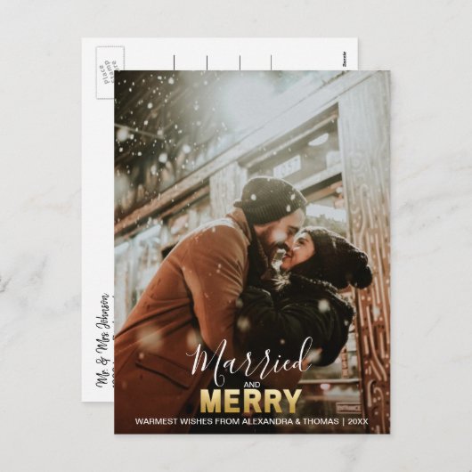 初めてのクリスマス結婚したとメリー金ゴールド | 写真の追加 シーズンポストカード (正面/裏面)