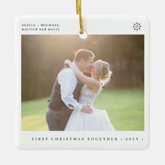 初めてのクリスマス結婚したと写メリー真 セラミックオーナメント (正面)