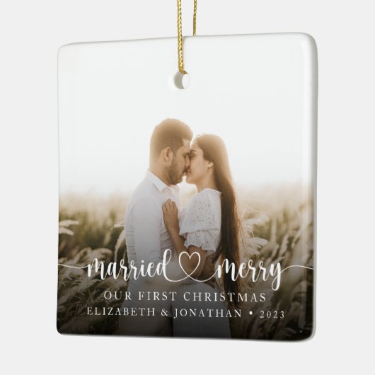 初めてのクリスマス結婚したと写メリー真 セラミックオーナメント (左)
