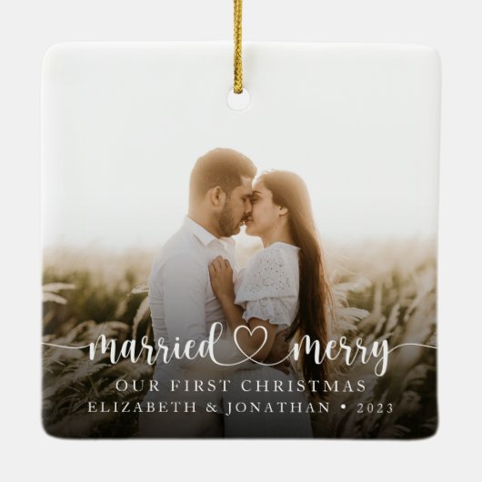 初めてのクリスマス結婚したと写メリー真 セラミックオーナメント (裏面)