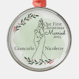 初めてのクリスマス結婚したの両手の連動 メタルオーナメント