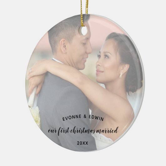 初めてのクリスマス結婚したの両面写真 セラミックオーナメント (左)