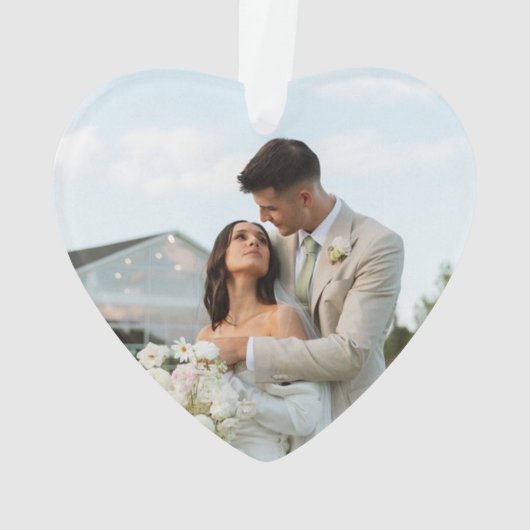 初めてのクリスマス結婚したの写真と日付セラミック オーナメント (裏面)