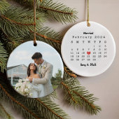 初めてのクリスマス結婚したの写真と日付セラミック オーナメント