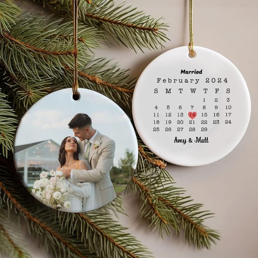 初めてのクリスマス結婚したの写真と日付セラミック オーナメント