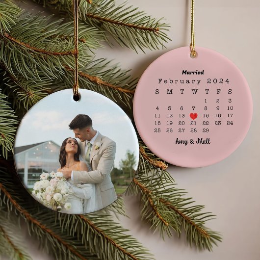 初めてのクリスマス結婚したの写真と日付セラミック オーナメント