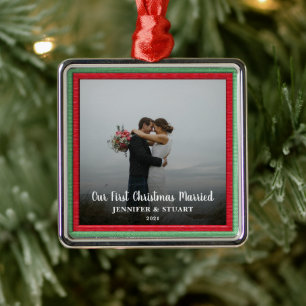 初めてのクリスマス結婚したの写真カップル メタルオーナメント