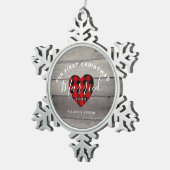 初めてのクリスマス結婚したの新しい名素朴前 スノーフレークピューターオーナメント (右)