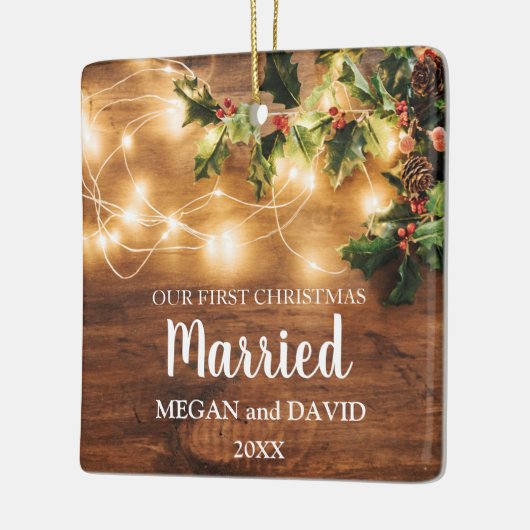 初めてのクリスマス結婚したの素朴な木と光 セラミックオーナメント (左)