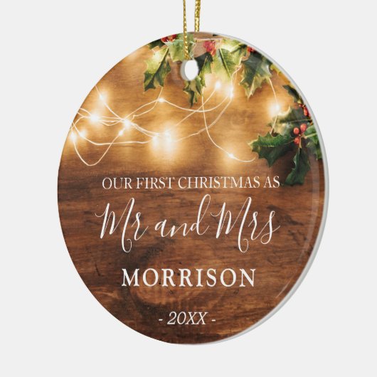 初めてのクリスマス結婚したの素朴な木と光 セラミックオーナメント (左)