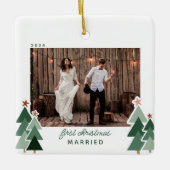 初めてのクリスマス結婚したの素朴木の写真 セラミックオーナメント (正面)