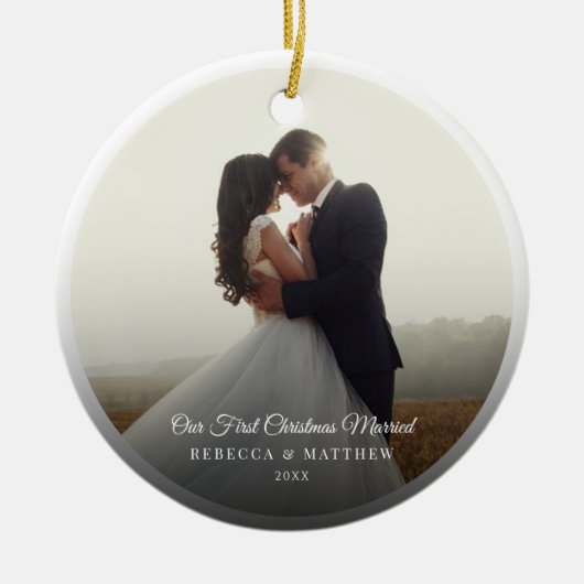 初めてのクリスマス結婚したの結婚写真保存 セラミックオーナメント (正面)