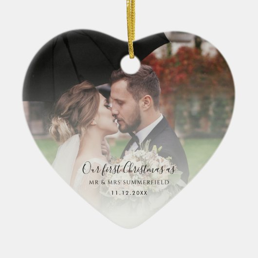 初めてのクリスマス結婚したの結婚記念写真 セラミックオーナメント (正面)