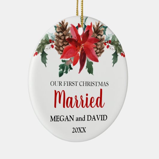 初めてのクリスマス結婚したの赤い冬の花 セラミックオーナメント (右)