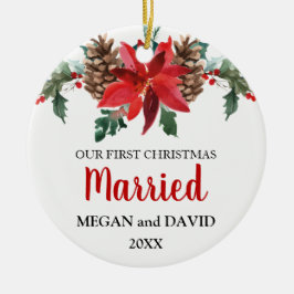 初めてのクリスマス結婚したの赤い冬の花 セラミックオーナメント