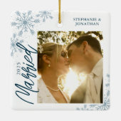 初めてのクリスマス結婚したの雪片の写真 セラミックオーナメント (裏面)