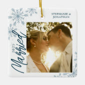 初めてのクリスマス結婚したの雪片の写真 セラミックオーナメント (正面)