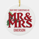 初めてのクリスマス結婚したはっきりしたタイポグラフィミスター&ミセス セラミックオーナメント (正面)