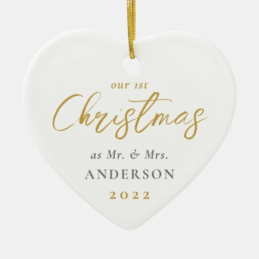 初めてのクリスマス結婚したはミセスの写結婚真 セラミックオーナメント (正面)
