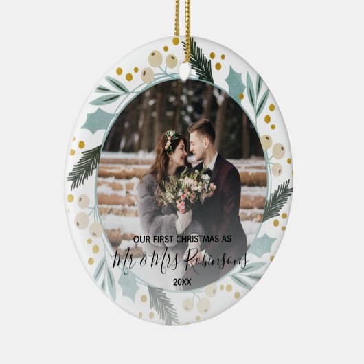 初めてのクリスマス結婚したは写真ミセスと同じモダン セラミックオーナメント (右)