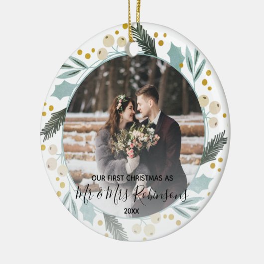 初めてのクリスマス結婚したは写真ミセスと同じモダン セラミックオーナメント (左)