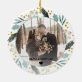 初めてのクリスマス結婚したは写真ミセスと同じモダン セラミックオーナメント (裏面)