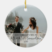 初めてのクリスマス結婚したは写真2枚(&M) セラミックオーナメント (裏面)