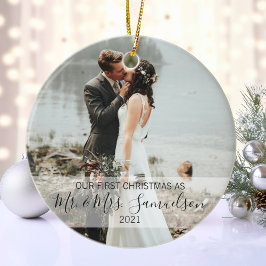 初めてのクリスマス結婚したはMr.ミセス・フォト セラミックオーナメント