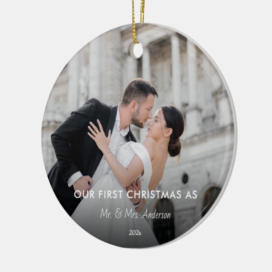 初めてのクリスマス結婚したはMr.ミセス・フォト・セラミ セラミックオーナメント (左)