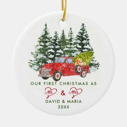 初めてのクリスマス結婚したはMr.赤いトラック夫人 セラミックオーナメント (正面)
