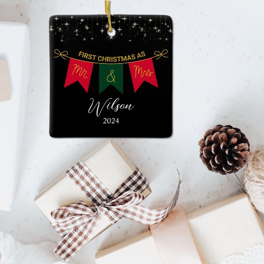 初めてのクリスマス結婚したをMr.And Mrs.金ゴールド・スクリプトとして セラミックオーナメント